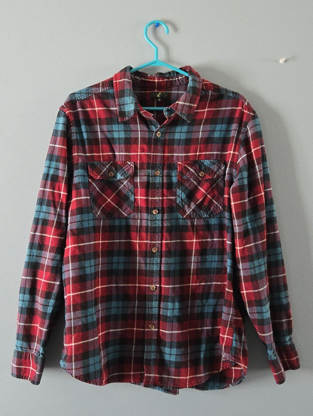 Men's Red & Teal Plaid Flannel Shirt